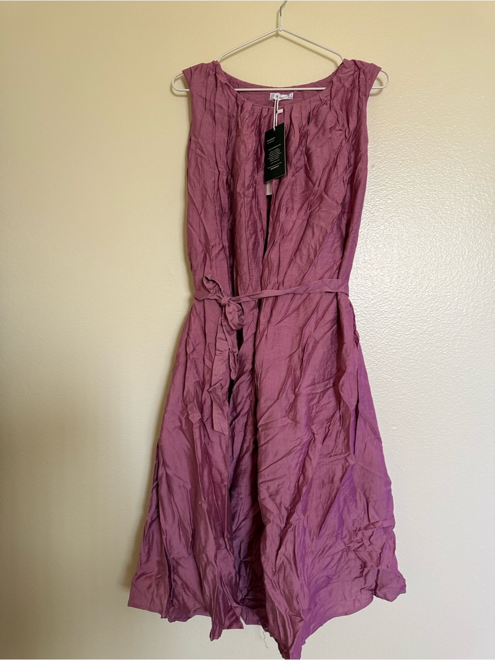 Sleeveless Mauve Tie-Waist Midi Dress